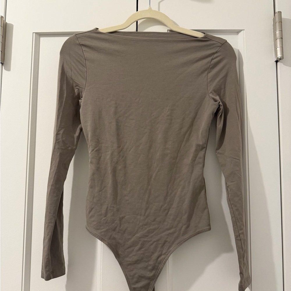 A&F Boat Neck Taupe Long Sleeve Bodysuit